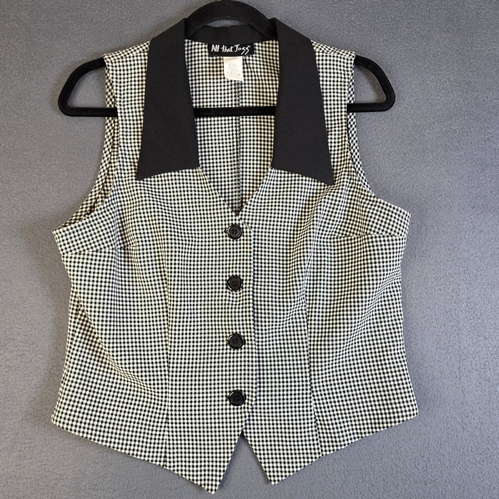 All That Jazz Gingham Collared Vest JC330750 Black White Size 13/14